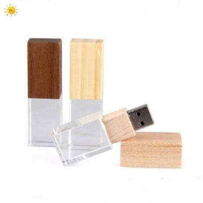 China Waterproof Romantic Crystal USB Flash Drive With Customer Logo Printed As Wedding Gift Crystal USB Pen Wooden Drive for sale