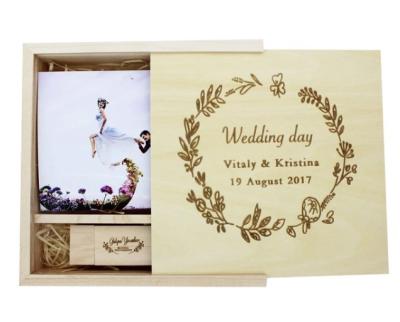 China 2020 Hot Wooden And Crystal Wooden Wedding Gift Usb Flash Memory With Customized Logo Wedding Photo for sale