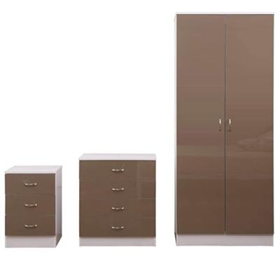 China Single Bedroom Designs High Gloss Mocha / White FURNITURE Set - Soft Narrow Closet, New Modern High Gloss UV MDF Home Furniture Bedroom Set for sale