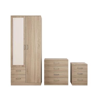 China Hot sales modern bedrooms mirrored soft close wardrobe, chest of drawers and design bedside oak bedroom furniture set for sale