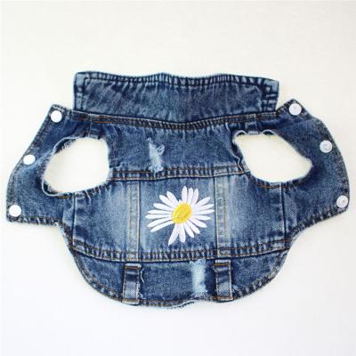 China 2020 Sustainable Fashion Ripped Holes Embroidered Daisy Dog Jeans Jacket Pet Clothes Vest For Small Dogs Puppy for sale