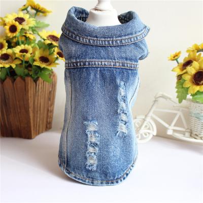 China Sustainable Hot Selling Pet Clothes Ripped Cool Blue Holes Dog Jeans Jacket Denim Coat Vest For Small Medium Dogs for sale