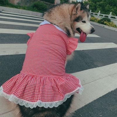 China Sustainable Fashion Plaid Dog Clothes Spring Summer Floral Lace Edge Large Dog Dress For Small Large Dogs for sale