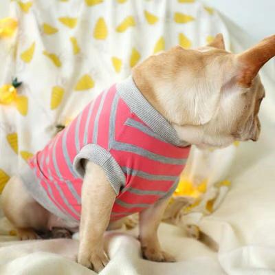 China Wholesale Dog Viable Striped Round Collar T-shirt Spring Summer Spring Clothes English-French Bulldog Dog Clothes for sale