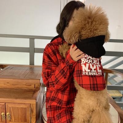 China Fashion Sustainable Red Plaid Matching Dog and Owner Clothes Customize Human Family Dog Apparel Shirt for sale