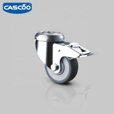 China Non-marking CASCOO 50mm hole fitting with brake caster thermoplastic rubber with single ball bearing for furniture castor for sale