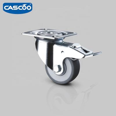 China Swivel with brake CASCOO swivel with 95A thermoplastic rubber brake caster with single ball bearing for small lightweight carts for sale