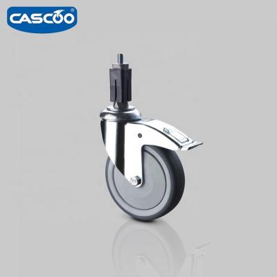 China Non-marking CASCOO 125mm Expander Fixture With Brake TPR Caster With Single Ball Bearing For Furniture Or Trolley for sale