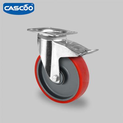 China CASCOO rigid 3 inch 4 inch 5 inch 6 inch heavy duty 8 inch swivel PU caster wheel with brake for sale