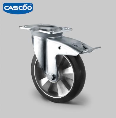 China CASCOO PIVOT 5 inch 6 inch 8 inch heavy duty elastic rubber caster with metal brake for sale