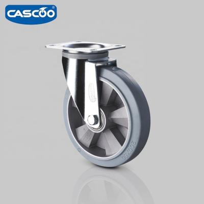 China PIVOT CASCOO 200mm black or gray elastic rubber aluminum casters, trailer jack caster steel wheel for sale