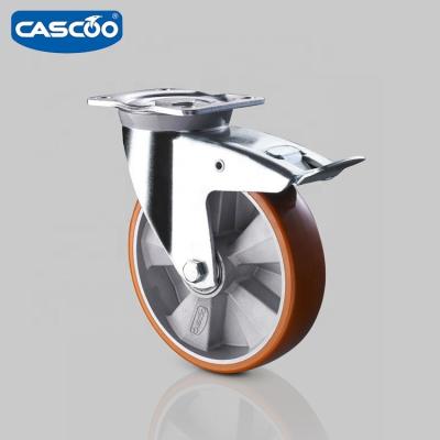 China PIVOT CASCOO Casters And Heavy Duty Industrial Trolley Wheels , 500kg Load Capacity Swivel PU Caster Wheels for sale