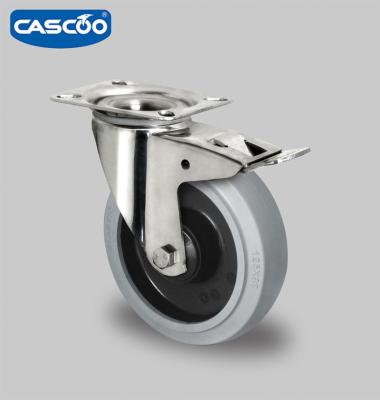 China PIVOT CASCOO Elastic Rubber Stainless Steel Caster With Total Brake 125mm for sale