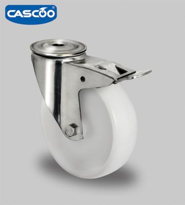 China PIVOT CASCOO Nylon Stainless Steel Bolt Hole Caster Wheel With Brake 3inch 4inch 5inch for sale