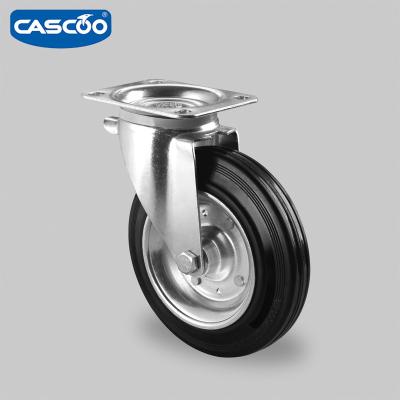 China CASCOO 6 inch Flat Free European Standard Solid Rubber Wheel Bin, Metal Container Wheels for sale