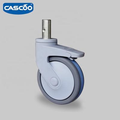 China PIVOT CASCOO Bolt Hole Brake With Stem Caster Thermoplastic Rubber Medical Caster Wheels Patent Plastic Caster for sale