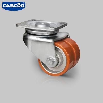 China CASCOO Flat Freestanding AGV Twin Wheels 3 Inch Brown PU Swivel Caster for sale