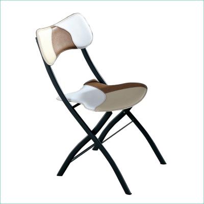 China Space Saving Stainless Steel Foldable Cafe Chair Hiding Away Foldable PVC Leather Dining Chair for sale