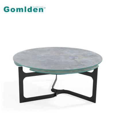 China Italy design luxury extendable round ceramic glass coffee table for living room for sale