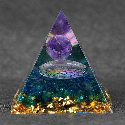 China BOHEMIA 2021 New Arrive Orgonite Pyramid Amethyst Beads Sphere With OM Natural Stone Shimmer Spectrolite Stones Chakra Reiki Jewelry for sale