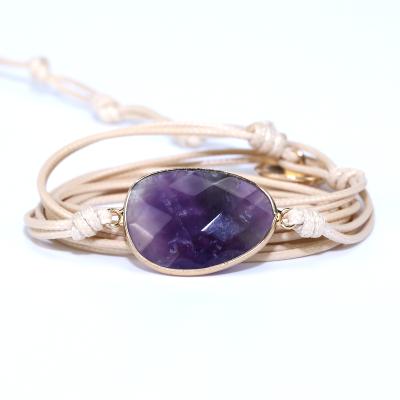 China BOHEMIA 2020 Natural Wax Rope Wrap Bracelet Stones Amethysts Charm Unique Handmade Bracelets Friendship Bracelet Dropshipping for sale