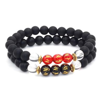 China Natural Stone Bracelet Style 8mm Tibetan Onyx Om Mani Padme Buzz Incantation Beaded Yoga Onyx Men Natural Stone Bracelet for sale