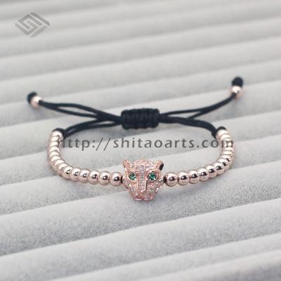 China 2016 Anil Arjandas Rose Gold Plated natural stone bracelet beads main CZ panther macrame bracelet men and women bracelet for sale