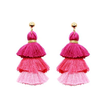 China 6 Colors Bohemian 3 Colors Tree Shape Cotton Tassel Drop Earring Layered Boho Trendy Vintage Dangle Long Earrings For Women Jewelry 2018 for sale