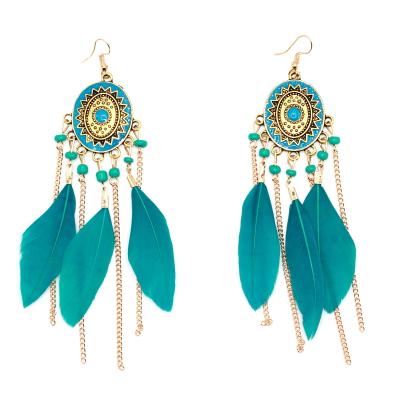 China Boho Earring Peacock Feather Bohemian Earrings For Women Jewelry Earring Long Chain Multi Ethnic Tassel Enamel Color for sale