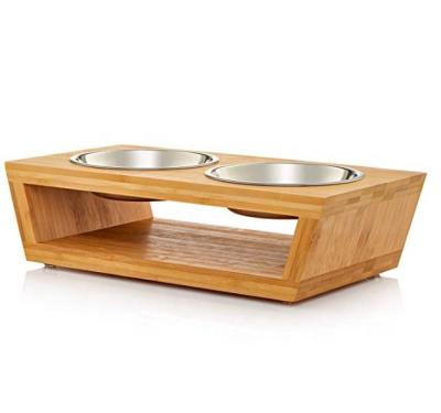 China Automatic Premium Raised Cat Pet Feeder Double Bowl Raised Dog Stand Comes Extra Two Stainless Steel Bowls Perfect Small Dogs Cats for sale