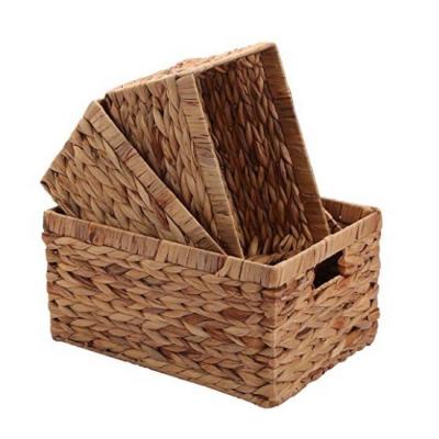 China Sustainable Decorative Hand & Water Hyacinth Wicker Storage Baskets Perfect Woven Shelving Basket for sale