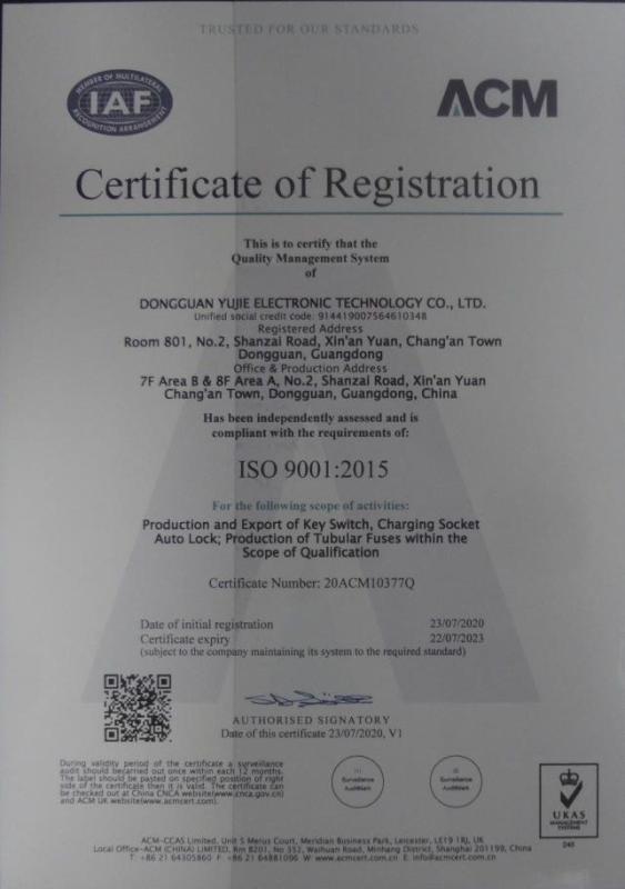 ISO9001 - Dongguan Yujie Electronic Technology Co., Ltd.