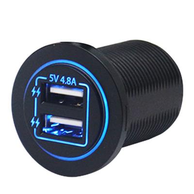 China 5V 4.8A Car Marine Boat 4.8A Dual Aperture LED Small Lightning Fast Charging 12V 24V Dual USB Car Charger for sale