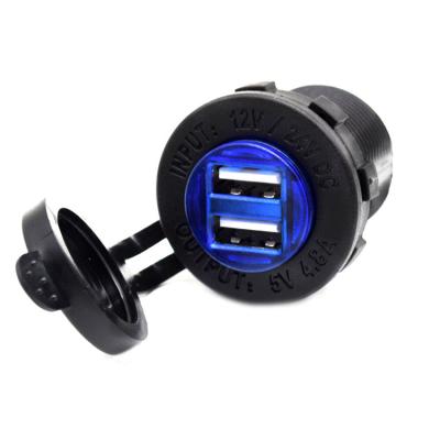 China High Quality 5V 4.8A Charging Color 12V 24V Car Marine Boat LED Black Blue Light 4.8A Dual USB Car Charger for sale