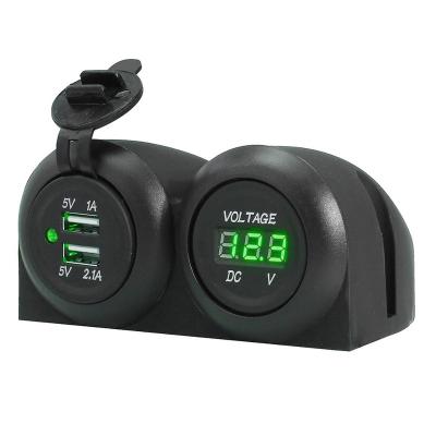 China Dual USB Car Charger Voltmeter Voltage Multimeter Wire Auto USB Charger Power Adapter Socket for sale