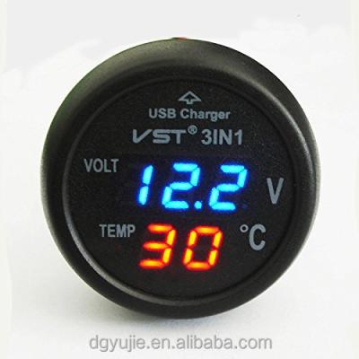 China 12-24V Auto Voltage Tester Thermometer + USB Plastic LED Charger Digital Display for sale