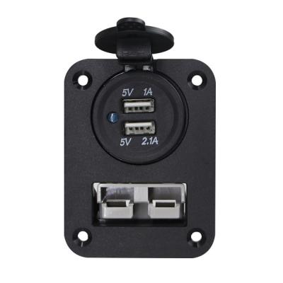 China Industrial DC 12v 3.1A Power Outlet Dual USB Car Charger Socket w/50A Anderrson Socket Panel Mount USB Connector for sale