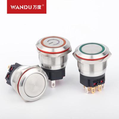 China Brass/Stainless/Nickel Plated Aluminum Oxide 22mm Waterproof Momentary Switch 12 Volt Metal Push Button Switch With Led for sale