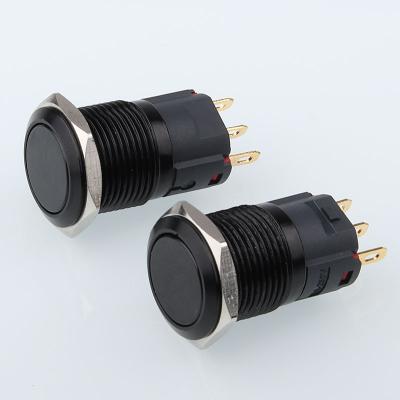 China Black Copper Plating Aircraft Switch Stainless//Aluminum Oxide Without Light/IP66/1NO1NC 3Pin 16mm Metal Button Self-locking Momentary Function for sale