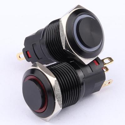 China Copper Plating Stainless//Black Aluminum Oxide 16mm Ring Glow LED Illumination Metal Button Switch/IP66/1NO1NC 5 Pin Oxidized Self Locking for sale