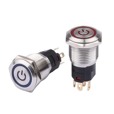 China Copper Plating Stainless//Aluminum Oxide 16mm Head Ring Symbol LED/IP66/5Pin 12V Stainless Steel High Push Button Switch for sale