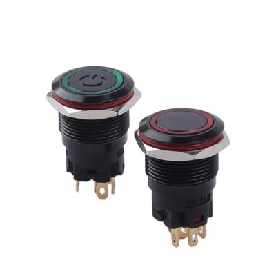 China Stainless Copper Plating//Aluminum Oxide WD19A 19mm Power 5pin Blue Logo Illuminated Black Push Button Switch for sale