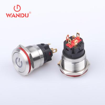 China WD19A 19mm Copper Plating Metal Push Button Switch 3V/6V/12V/24V/36V/110V/220V/250V Self Lock LED Locking Led Button for sale