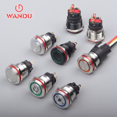 China Copper Plating Stainless // Aluminum Oxide WD19A 19mm Momentary LED Illuminated Metal 12V or Push Button Lock Self Switches for sale