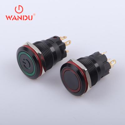 China Stainless Copper Plating//Red Aluminum Oxide WD19A 19mm Power 5pin Logo Illuminated Black Push Button Switch for sale