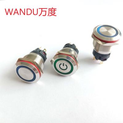 China Tainless Steel/Brass/Nickel Plated Aluminum Oxide 5 Series Terminal 22mm Waterproof Metal Illuminated Push Button Switch WD 22A With Power Symbol for sale