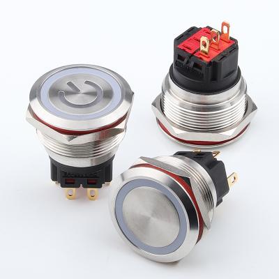 China Aluminum Oxide 25MM Flat Brass/Stainless/Nickel Plated 2NO2NC 8 Pin Latching Metal Momentary Push Button Switch for sale