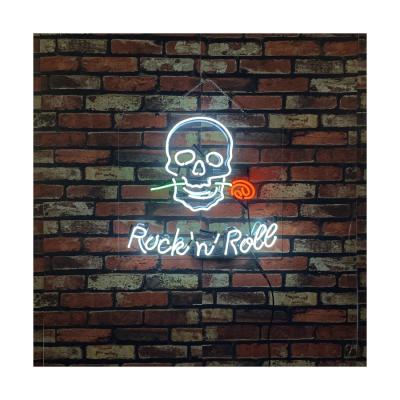 China Hotel Dropshipping Agent Party Decoration Rock n Roll Skull Rose Led Neon Light Custom Made for sale