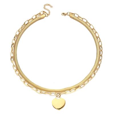 China Other Hot Selling Multilayer Stainless Steel Chunky Chain Jewelry Heart Charm Short Necklace Girls Gift for sale