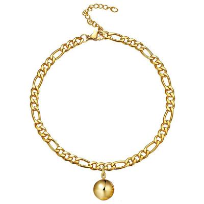 China Fashion Figaro Stainless Steel Punk Gold Plated Lock Disc Shell Ball Charm Anklet Summer Beach Leg Chain Jewelry for sale